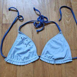 J. Crew Blue Two-Tone Laser Cut String Bikini Top Size Large